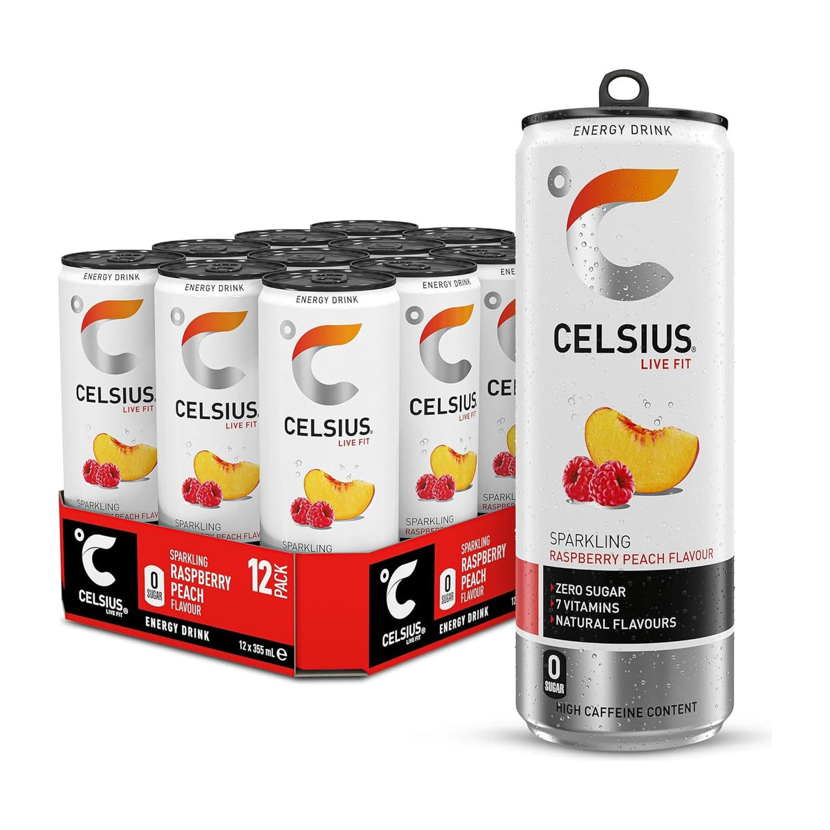 Celsius Energy Drink 12 x 355 ml / Raspberry Peach kaufen - Celsius Energiedrinks - Fitness Onlineshop