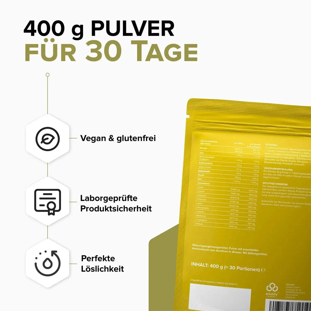EAA⁺ Pulver (Essenzielle Aminosäuren) kaufen - edubily EAA - Fitness Onlineshop