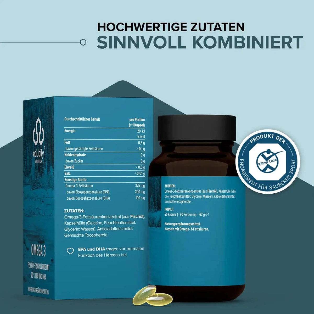 Omega-3 Kapseln – (Triglyceride 70 %) kaufen - edubily Omega 3 - Fitness Onlineshop