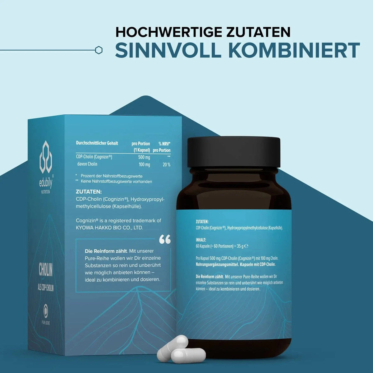 PURE Cholin Kapseln – als CDP-Cholin kaufen - edubily Nootropika - Fitness Onlineshop