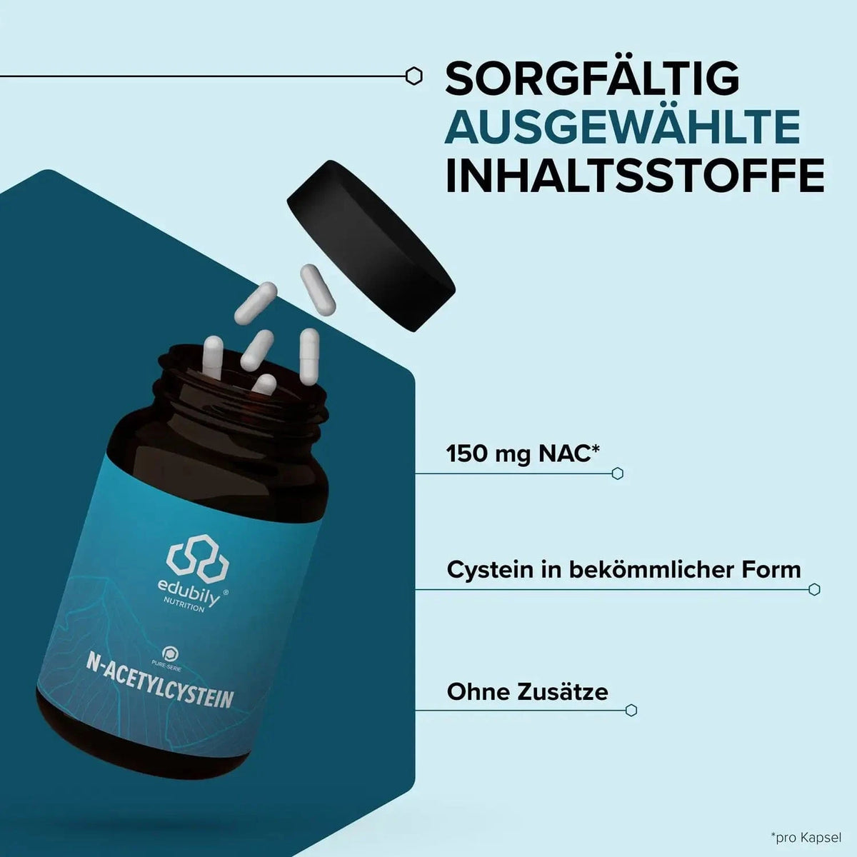 PURE N-Acetyl-L-Cystein (NAC) kaufen - edubily Zellschutz - Fitness Onlineshop