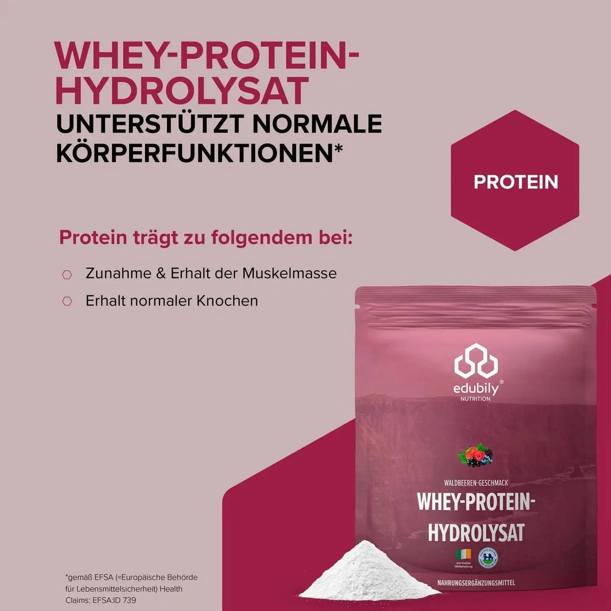 Whey-Hydrolysat Pulver aus Weidemilch Waldbeere kaufen - edubily Whey Proteinpulver - Fitness Onlineshop