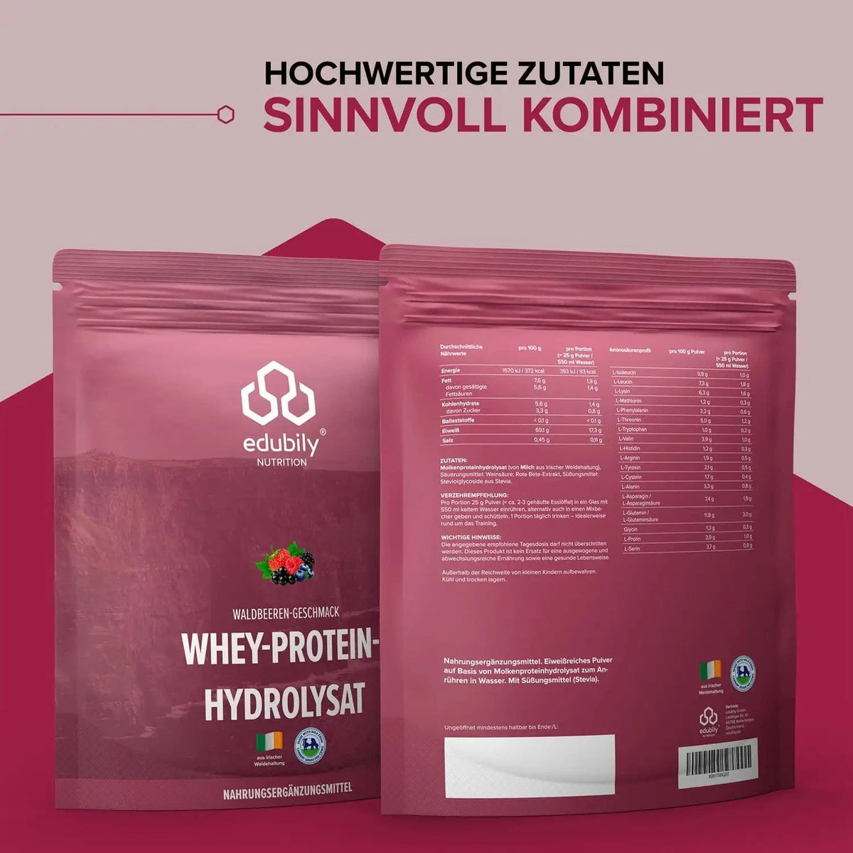 Whey-Hydrolysat Pulver aus Weidemilch Waldbeere kaufen - edubily Whey Proteinpulver - Fitness Onlineshop