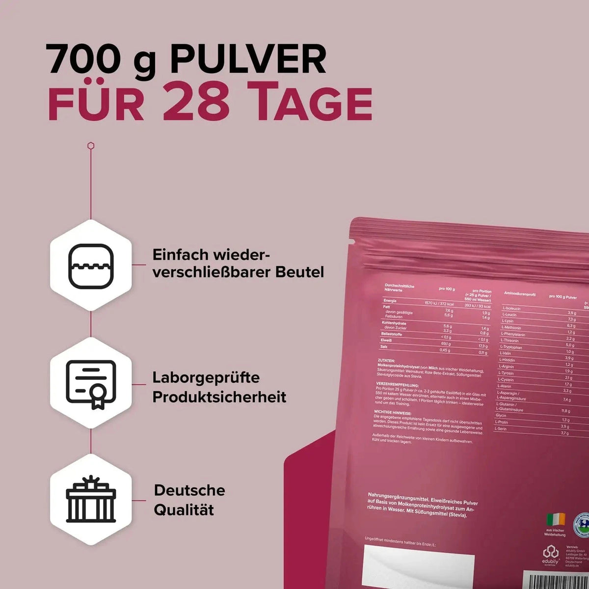 Whey-Hydrolysat Pulver aus Weidemilch Waldbeere kaufen - edubily Whey Proteinpulver - Fitness Onlineshop