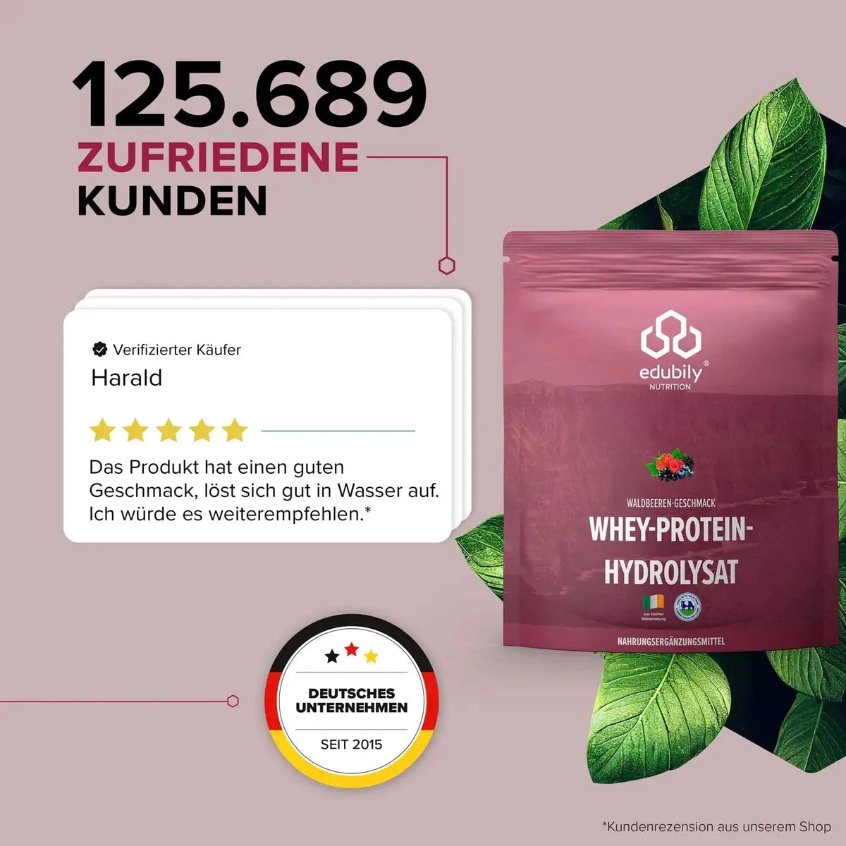 Whey-Hydrolysat Pulver aus Weidemilch Waldbeere kaufen - edubily Whey Proteinpulver - Fitness Onlineshop