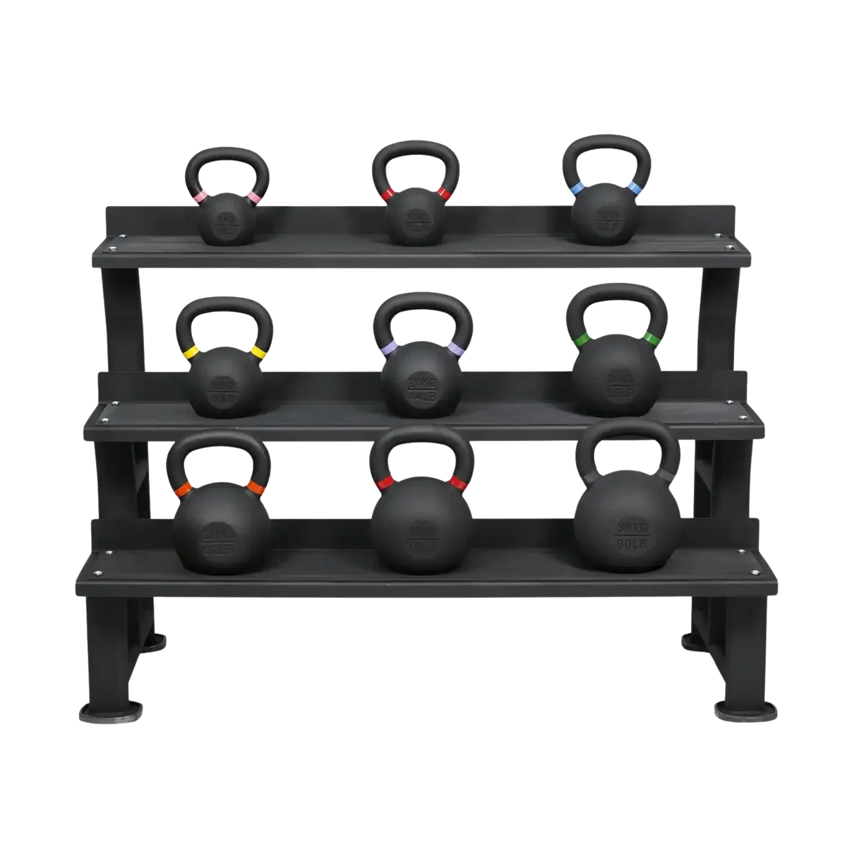 Powder-Coated Kettlebell Set Elite (9 Kettlebells 8-36kg) mit Storage Rack kaufen - HighPowered Kettlebell Sets - Fitness Onlineshop