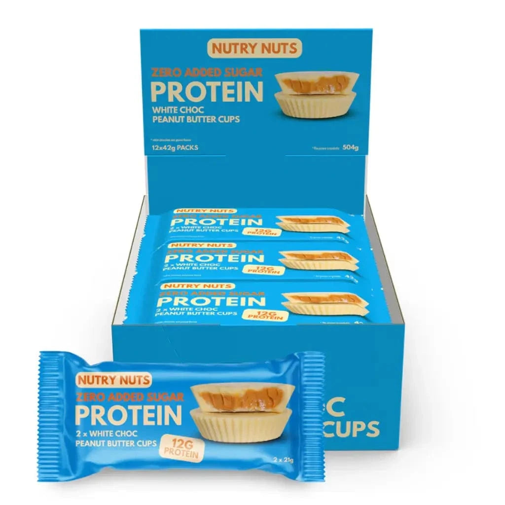 Nutry Nuts Zero Added Sugar - Protein Peanut Butter Cups 12 x 42 g / White Choc & Peanut kaufen - Nutry Nuts Proteinriegel - Fitness Onlineshop