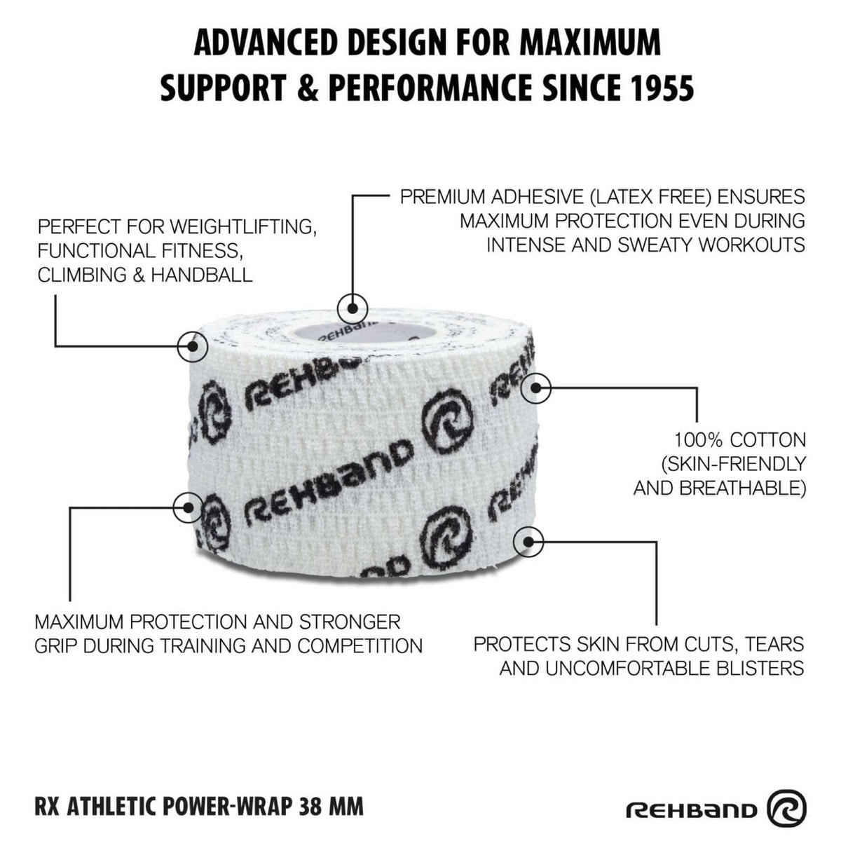 Rehband RX Athletic Power-Wrap 38 mm x 3 Rollen (Gewichtheberband) Weiss kaufen bei haghpowered.com