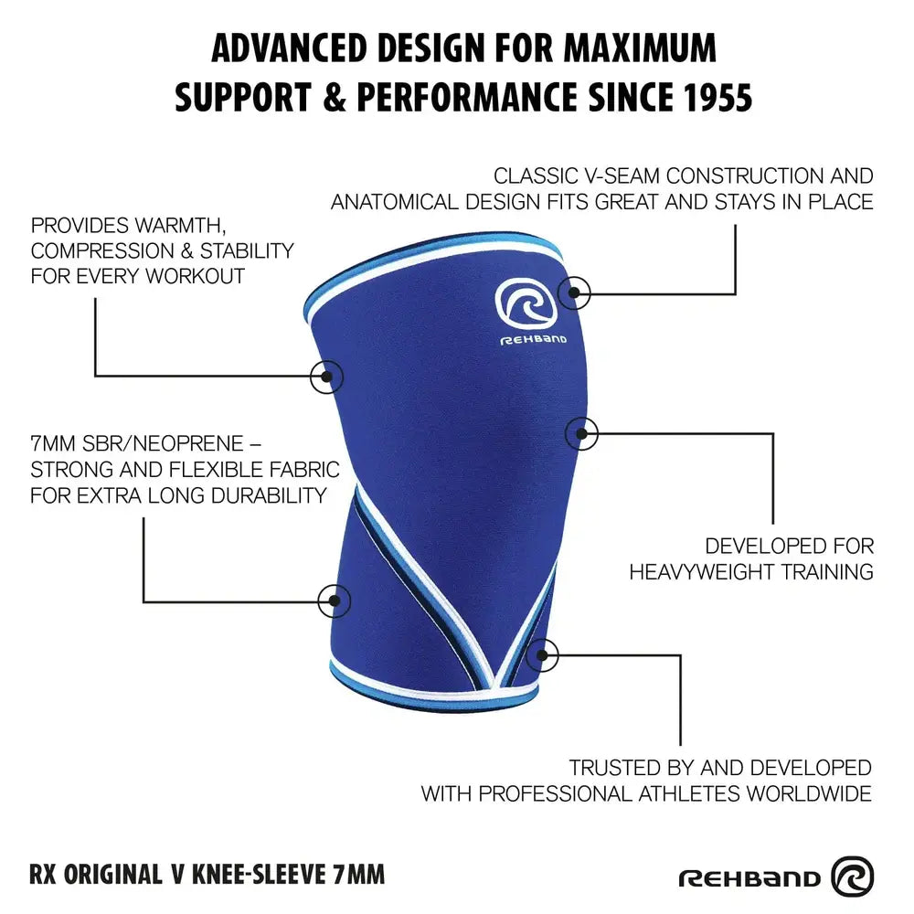 Rehband RX Original "V" Knee Sleeve 7 mm Blau kaufen bei haghpowered.com