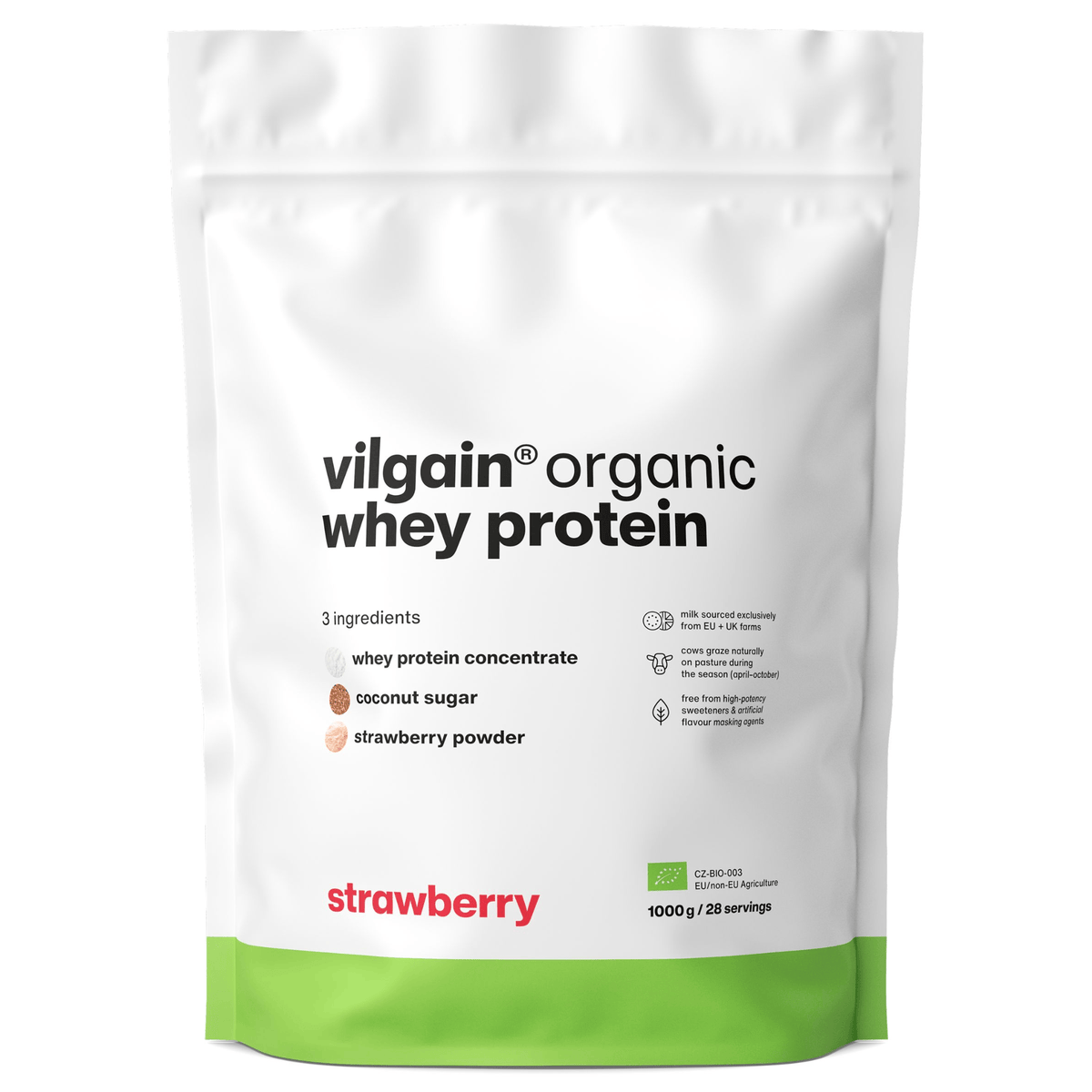 BIO Whey Protein Erdbeere / 1'000 g kaufen - Vilgain Whey Proteinpulver - Fitness Onlineshop