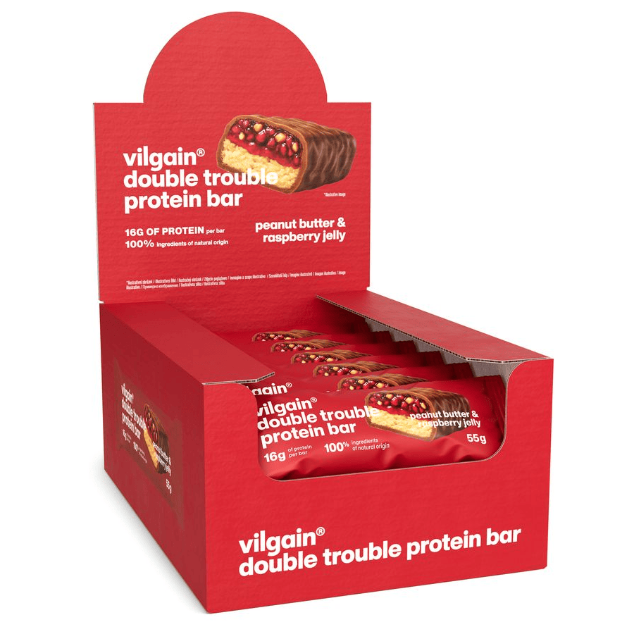 Double Trouble Protein Bar Erdnussbutter & Himbeermarmelade / 12 x 55 g kaufen - Vilgain Proteinriegel - Fitness Onlineshop