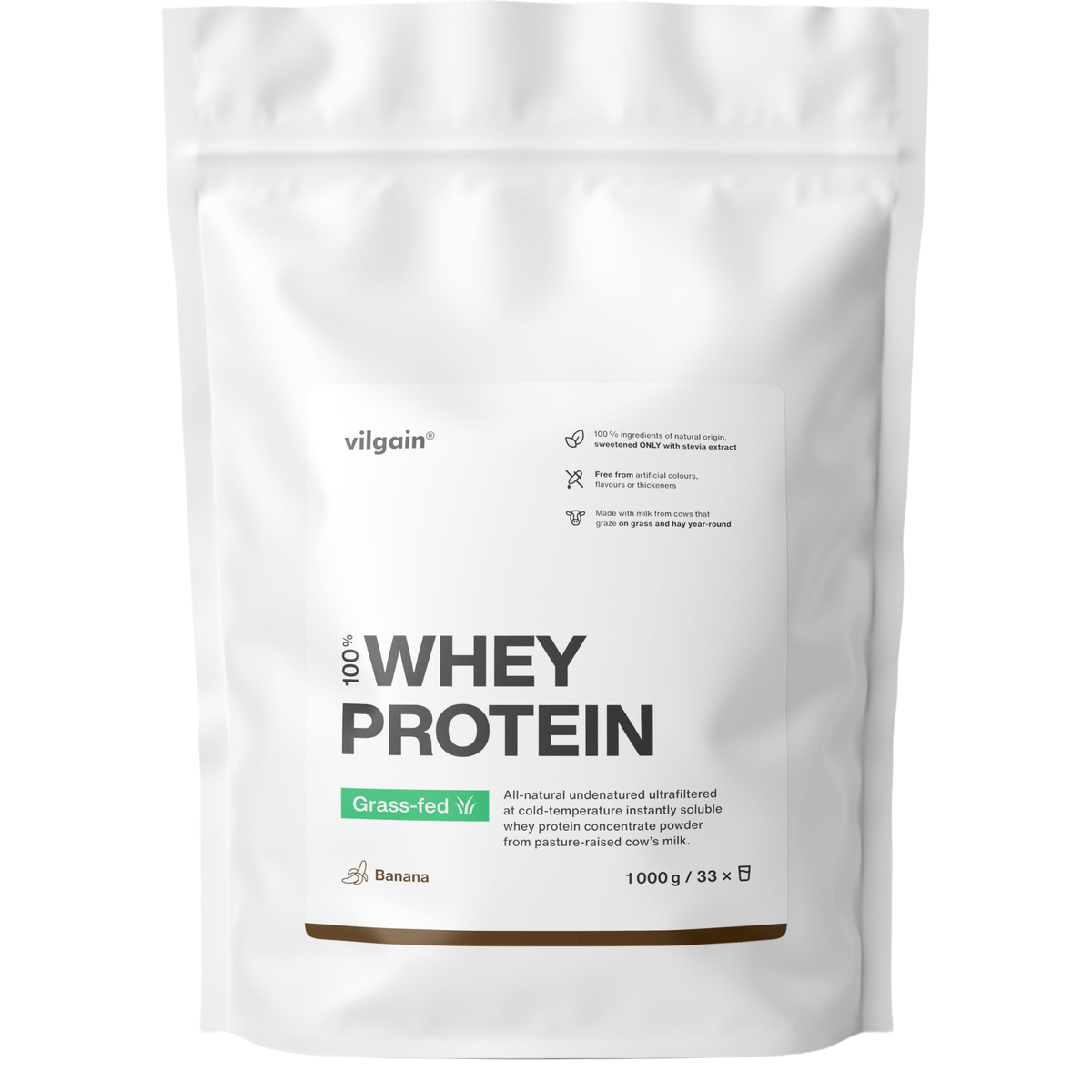 Grass-Fed Whey Protein Banane / 1'000 g kaufen - Vilgain Whey Proteinpulver - Fitness Onlineshop