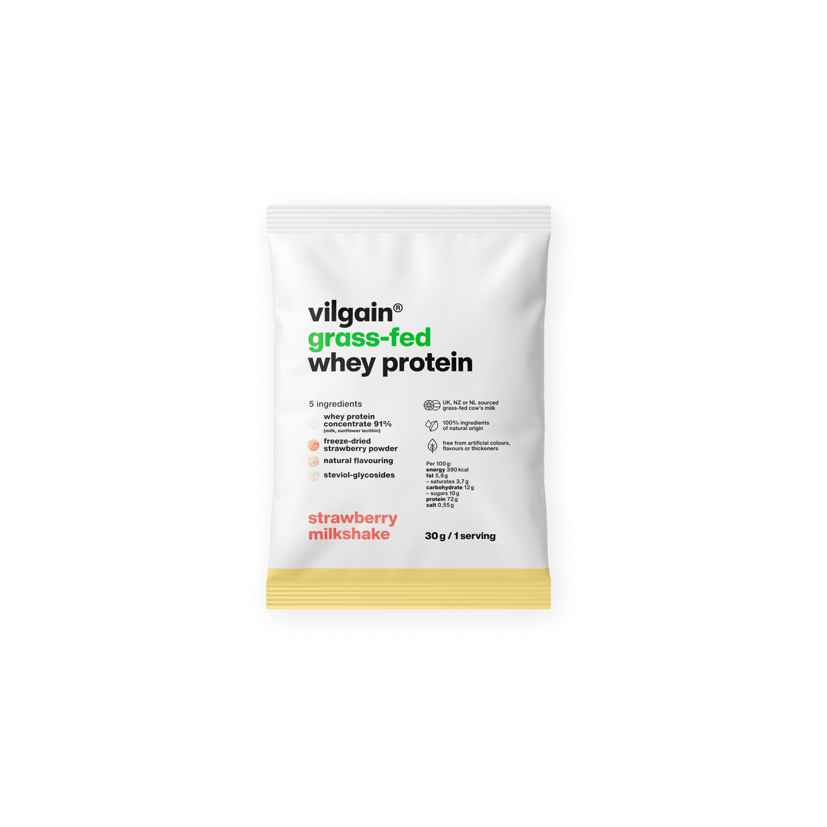 Grass-Fed Whey Protein Erdbeer Milchshake / 30 g kaufen - Vilgain Whey Proteinpulver - Fitness Onlineshop