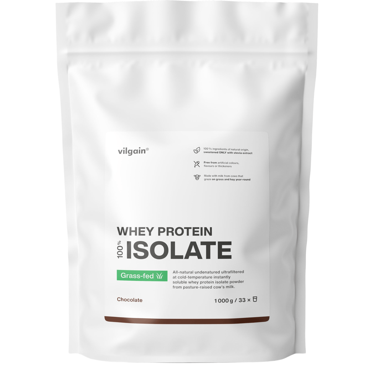 Grass-Fed Whey Protein Isolat Schokolade / 1'000 g kaufen - Vilgain Whey Proteinpulver - Fitness Onlineshop