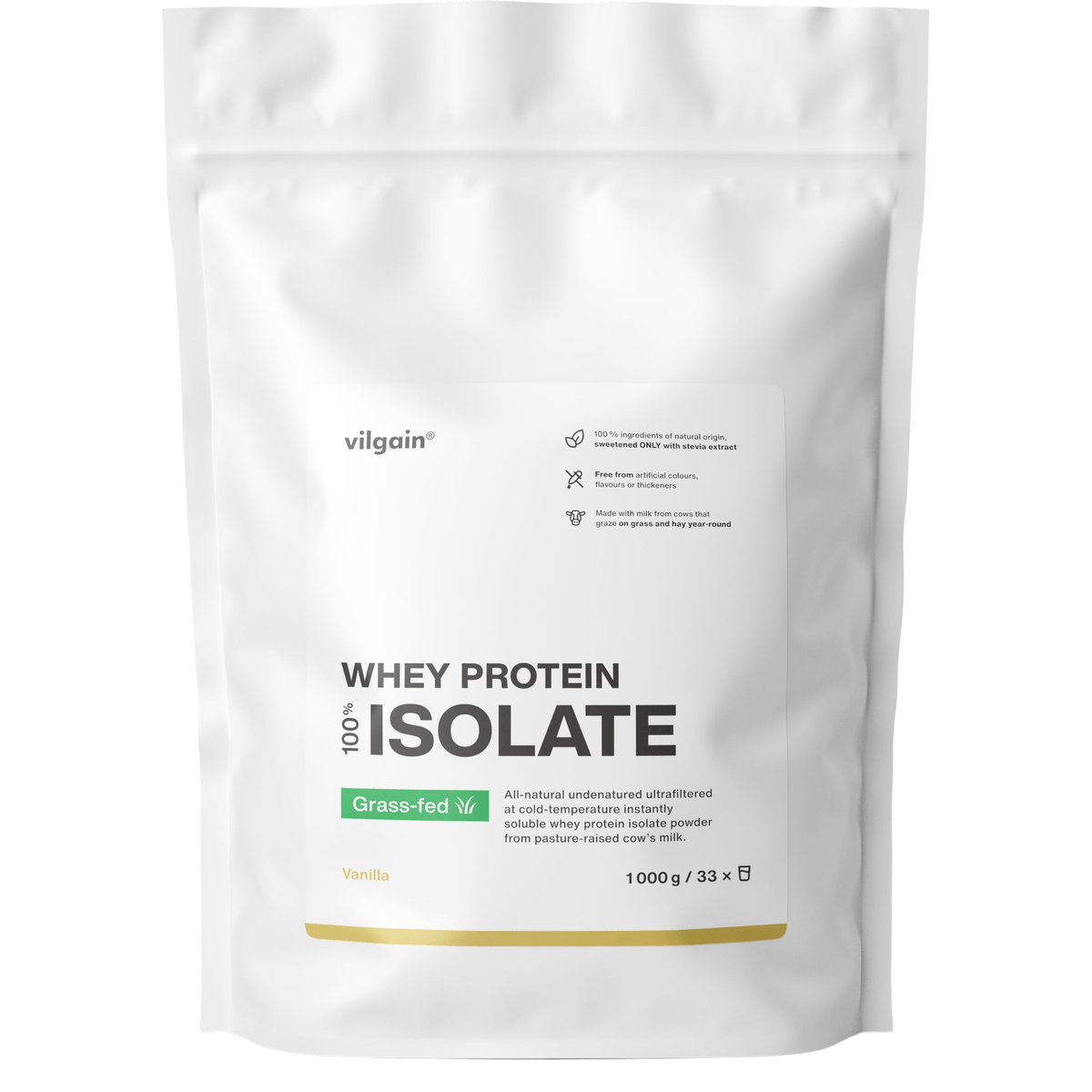 Grass-Fed Whey Protein Isolat Vanille / 1'000 g kaufen - Vilgain Whey Proteinpulver - Fitness Onlineshop