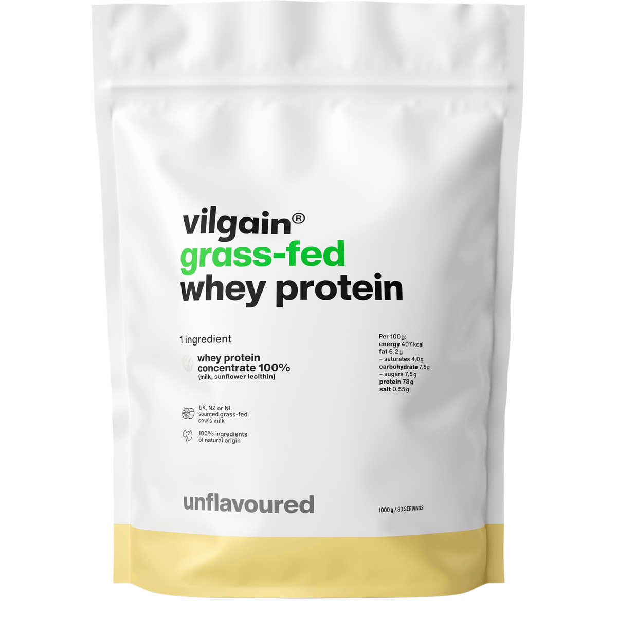 Grass-Fed Whey Protein Ohne Geschmack / 1'000 g kaufen - Vilgain Whey Proteinpulver - Fitness Onlineshop