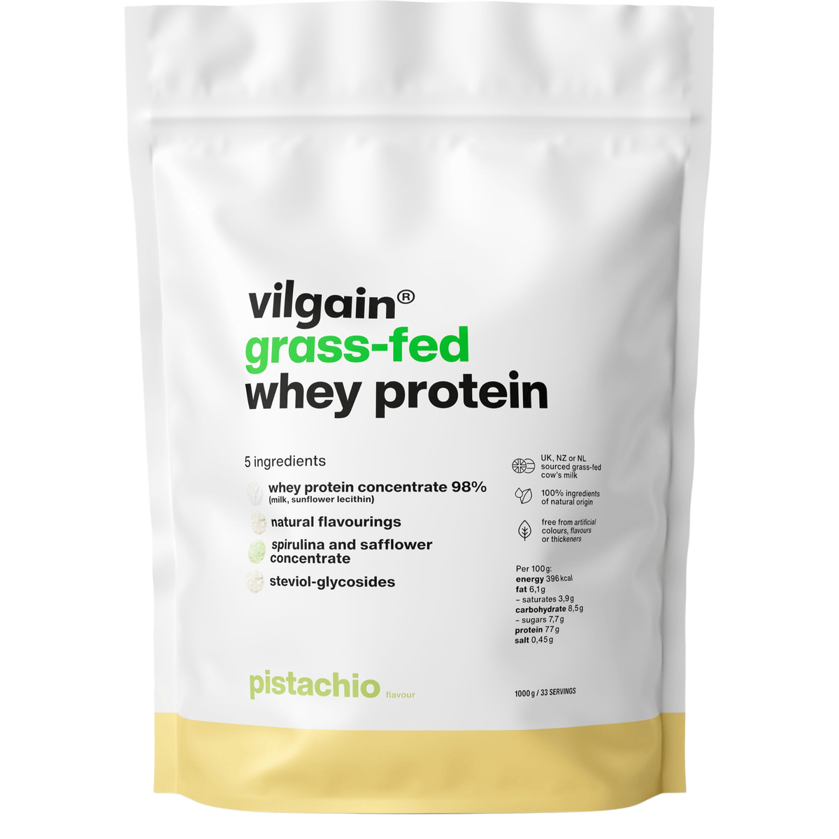 Grass-Fed Whey Protein Pistazien / 1'000 g kaufen - Vilgain Whey Proteinpulver - Fitness Onlineshop