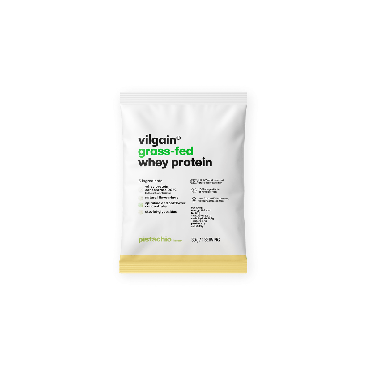 Grass-Fed Whey Protein Pistazien / 30 g kaufen - Vilgain Whey Proteinpulver - Fitness Onlineshop