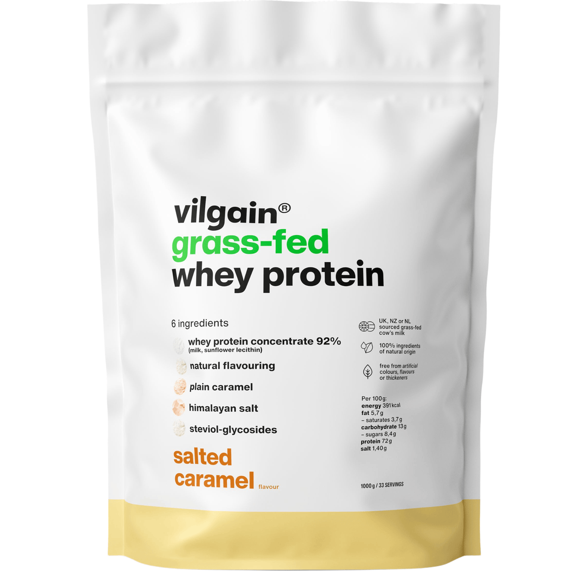 Grass-Fed Whey Protein Salzkaramell / 1'000 g kaufen - Vilgain Whey Proteinpulver - Fitness Onlineshop