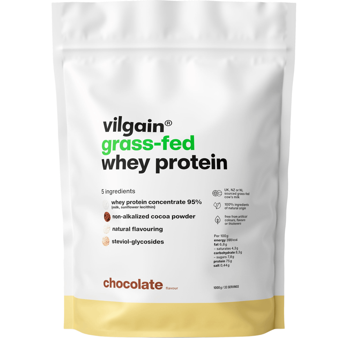 Grass-Fed Whey Protein Schokolade / 1'000 g kaufen - Vilgain Whey Proteinpulver - Fitness Onlineshop