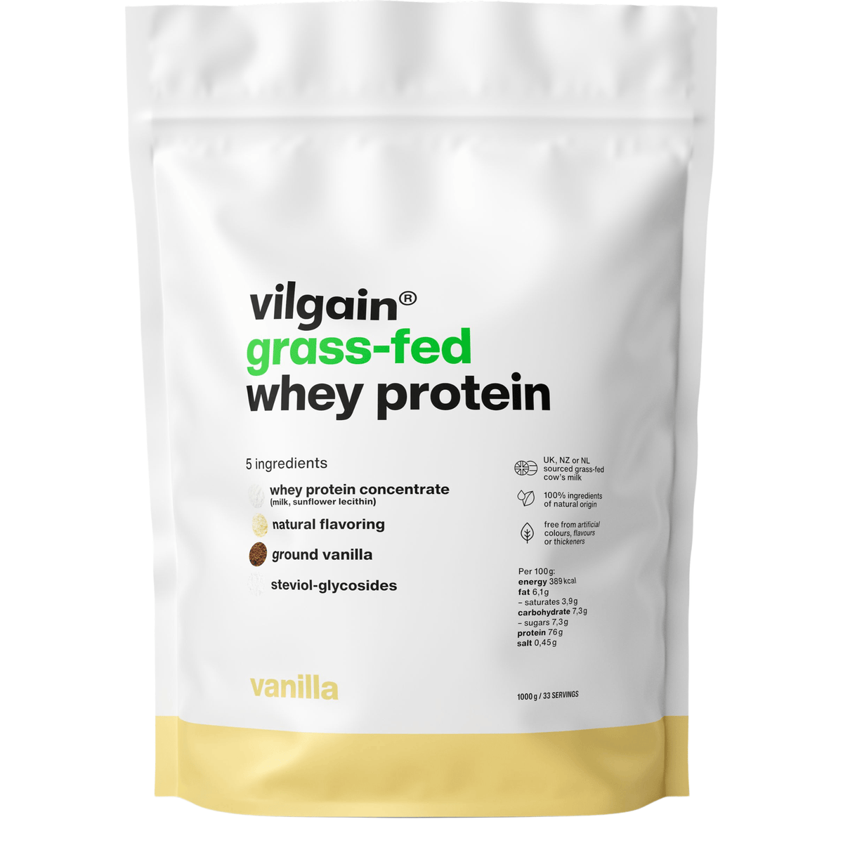 Grass-Fed Whey Protein Vanille / 1'000 g kaufen - Vilgain Whey Proteinpulver - Fitness Onlineshop