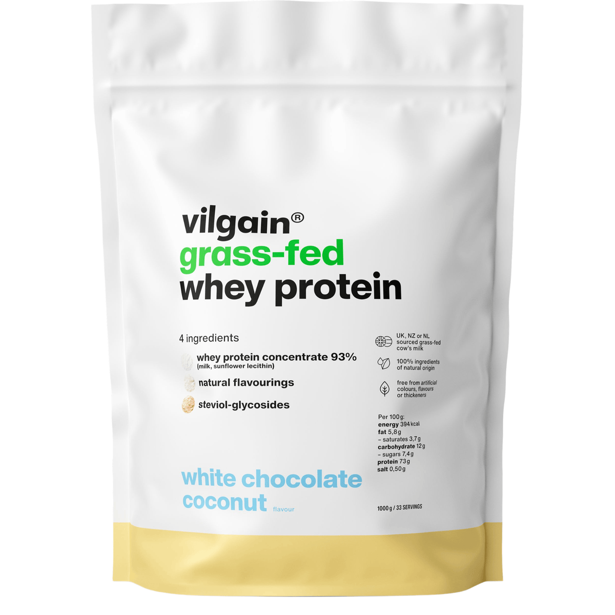 Grass-Fed Whey Protein Weisse Schokolade und Kokosnuss / 1'000 g kaufen - Vilgain Whey Proteinpulver - Fitness Onlineshop