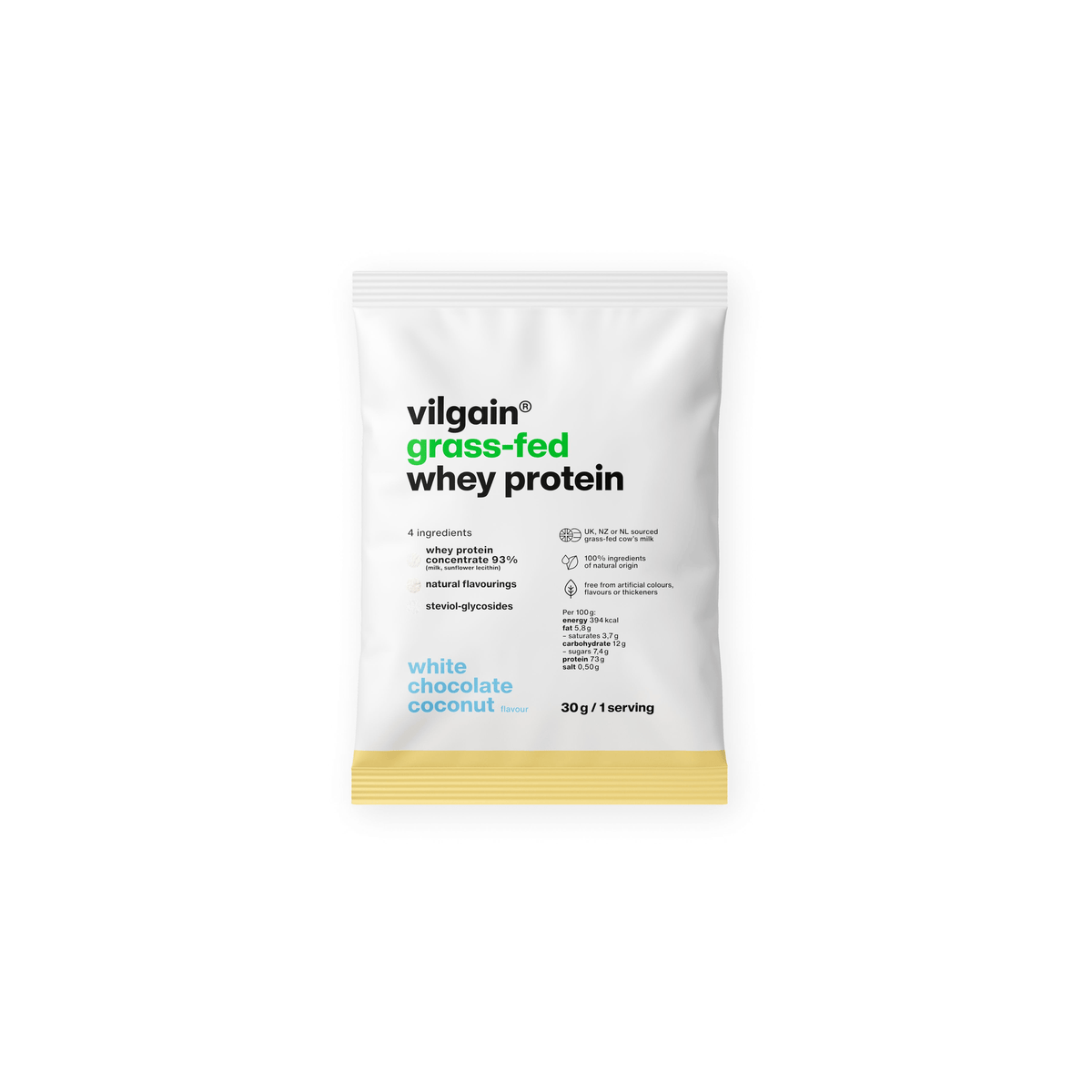 Grass-Fed Whey Protein Weisse Schokolade und Kokosnuss / 30 g kaufen - Vilgain Whey Proteinpulver - Fitness Onlineshop