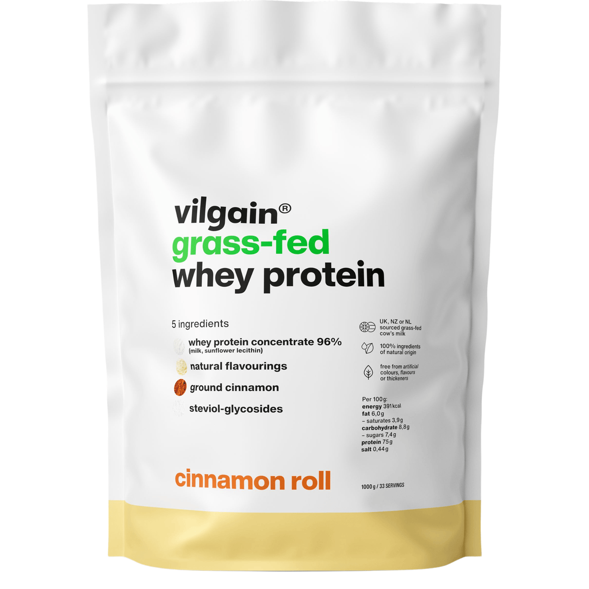 Grass-Fed Whey Protein Zimtschnecke / 1'000 g kaufen - Vilgain Whey Proteinpulver - Fitness Onlineshop