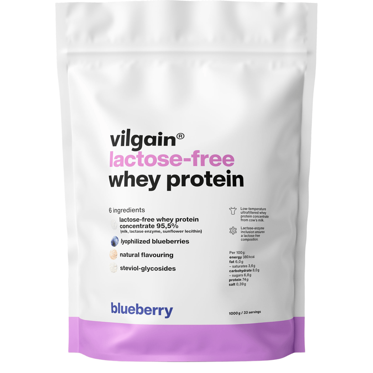 Lactose-Free Whey Protein Heidelbeere / 1'000 g kaufen - Vilgain Whey Proteinpulver - Fitness Onlineshop