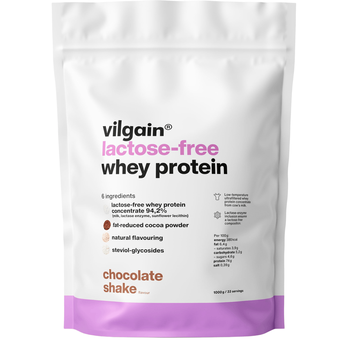 Lactose-Free Whey Protein Schokoladenshake / 1'000 g kaufen - Vilgain Whey Proteinpulver - Fitness Onlineshop