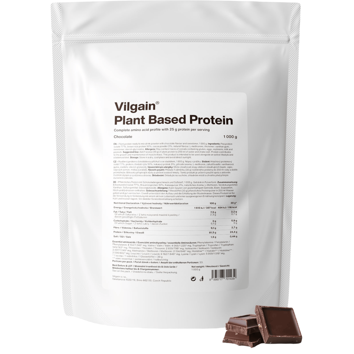 Pflanzliches Protein Schokolade / 1'000 g kaufen - Vilgain Veganes Proteinpulver - Fitness Onlineshop