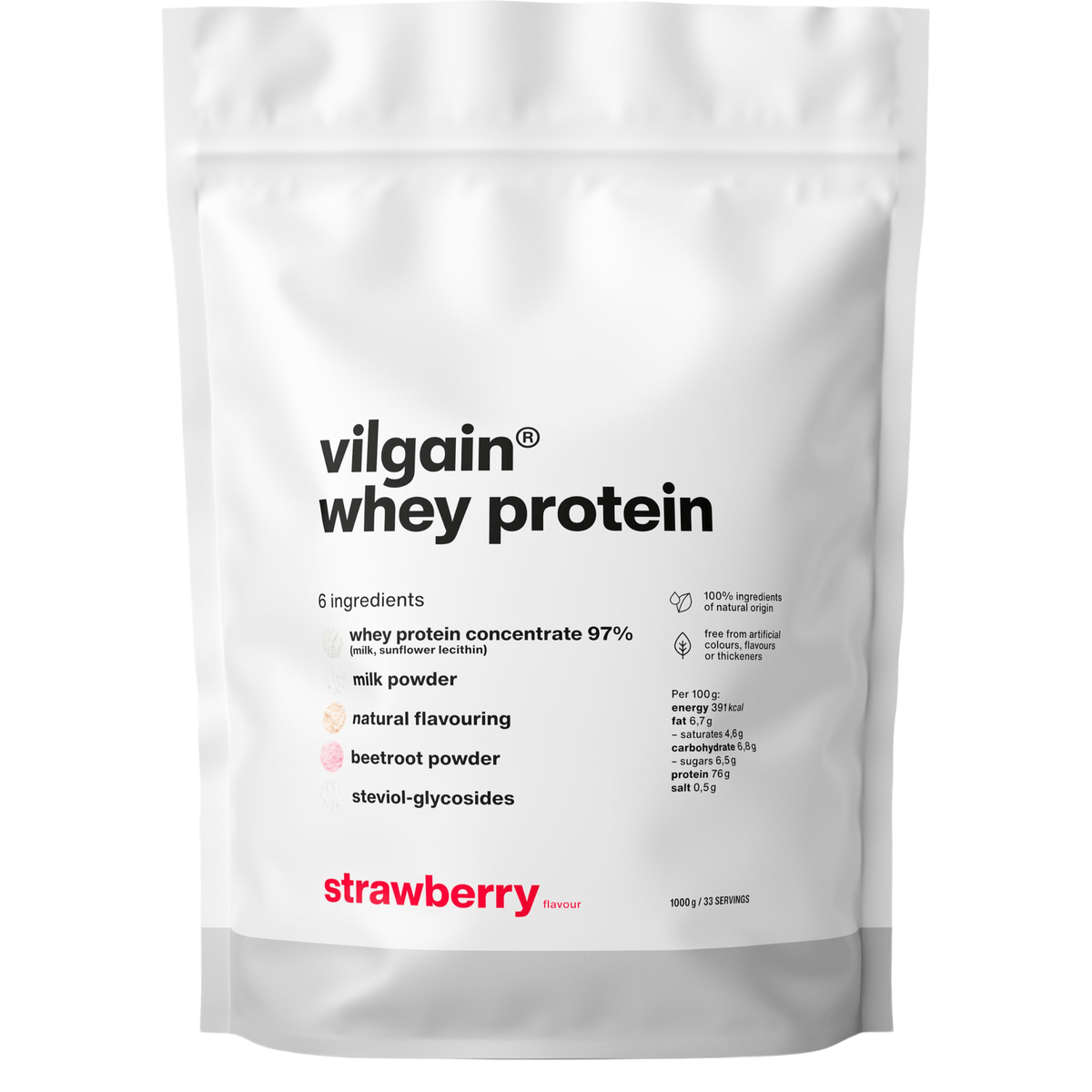 Whey Protein Erdbeere / 1'000 g kaufen - Vilgain Whey Proteinpulver - Fitness Onlineshop