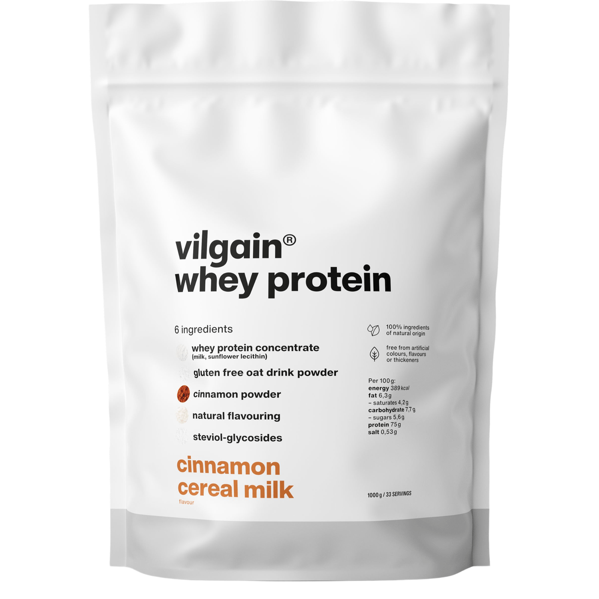Whey Protein Zimt-Flakes / 1'000 g kaufen - Vilgain Whey Proteinpulver - Fitness Onlineshop
