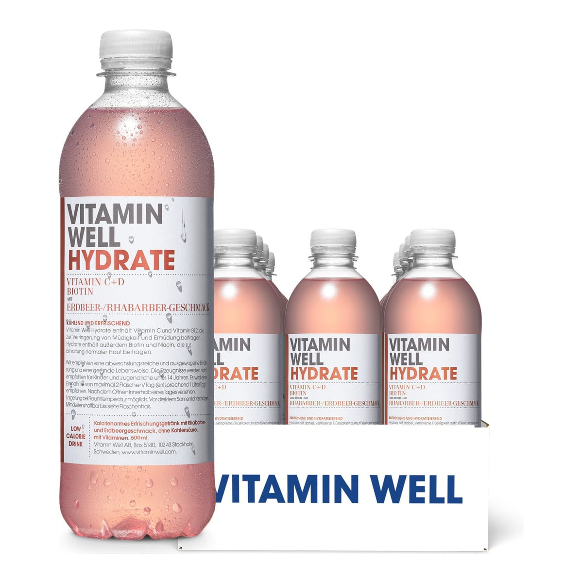 Vitamin Well Vitamindrink 12 x 500 ml / Hydrate (Rhabarber-Erdbeere) kaufen - Vitamin Well Hydrationsgetränk - Fitness Onlineshop