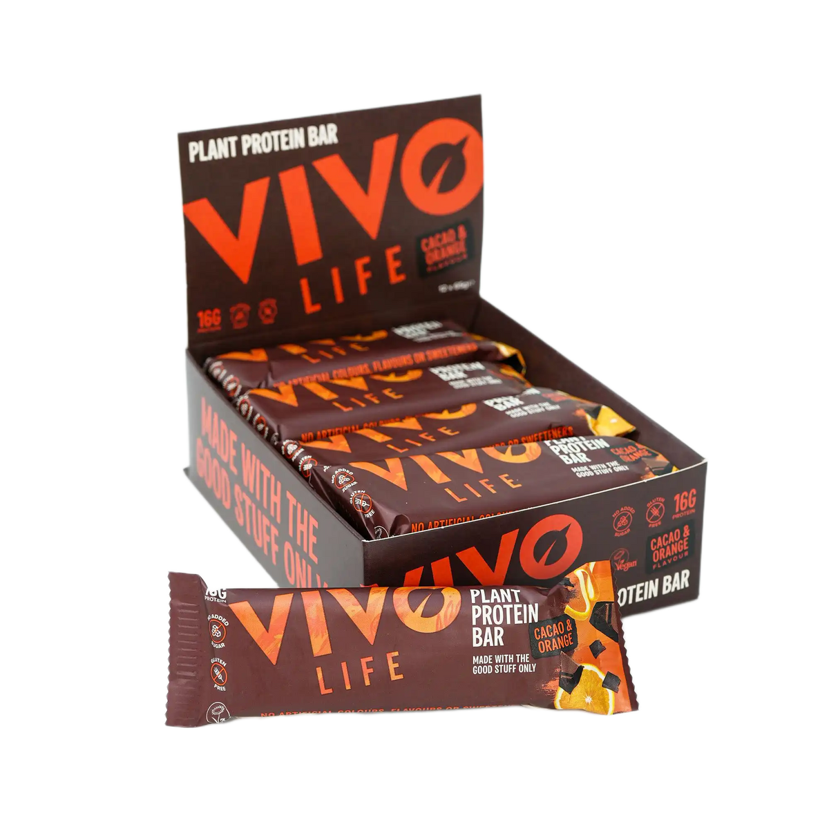 Plant Protein Bar Cacao & Orange / 12 x 65 g kaufen - Vivo Life Vegane Proteinriegel - Fitness Onlineshop