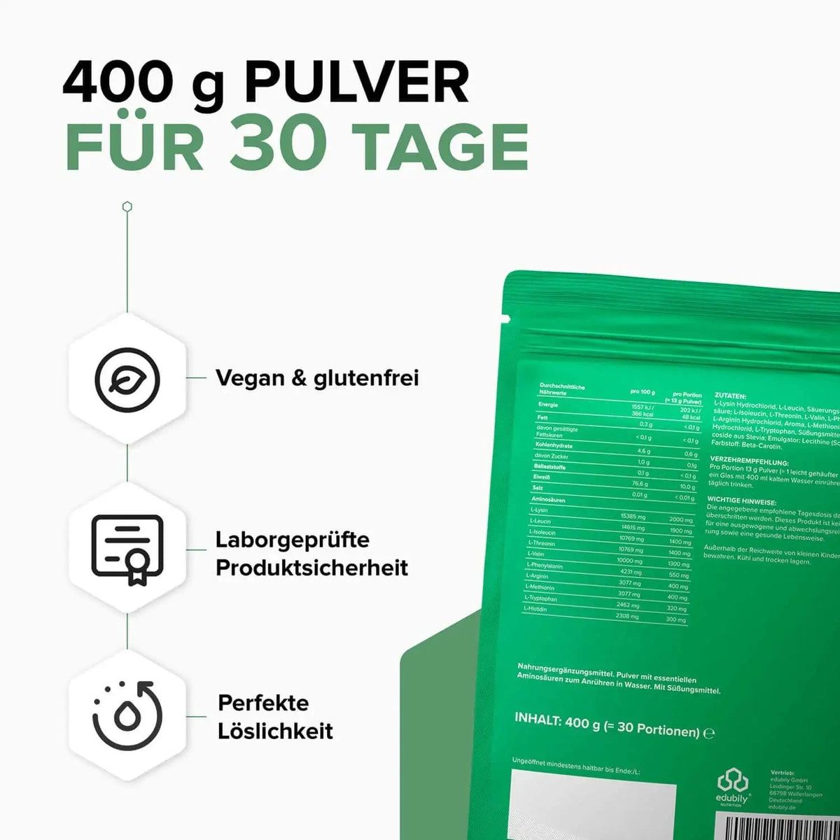 EAA⁺ Pulver (Essenzielle Aminosäuren) kaufen -  edubily EAA  - Fitness Onlineshop