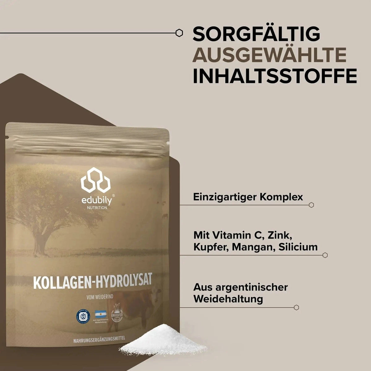 Kollagen-Hydrolysat Pulver kaufen -  edubily Kollagen  - Fitness Onlineshop