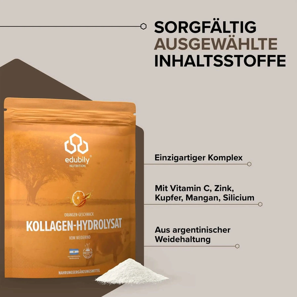 Kollagen-Hydrolysat Pulver kaufen -  edubily Kollagen  - Fitness Onlineshop
