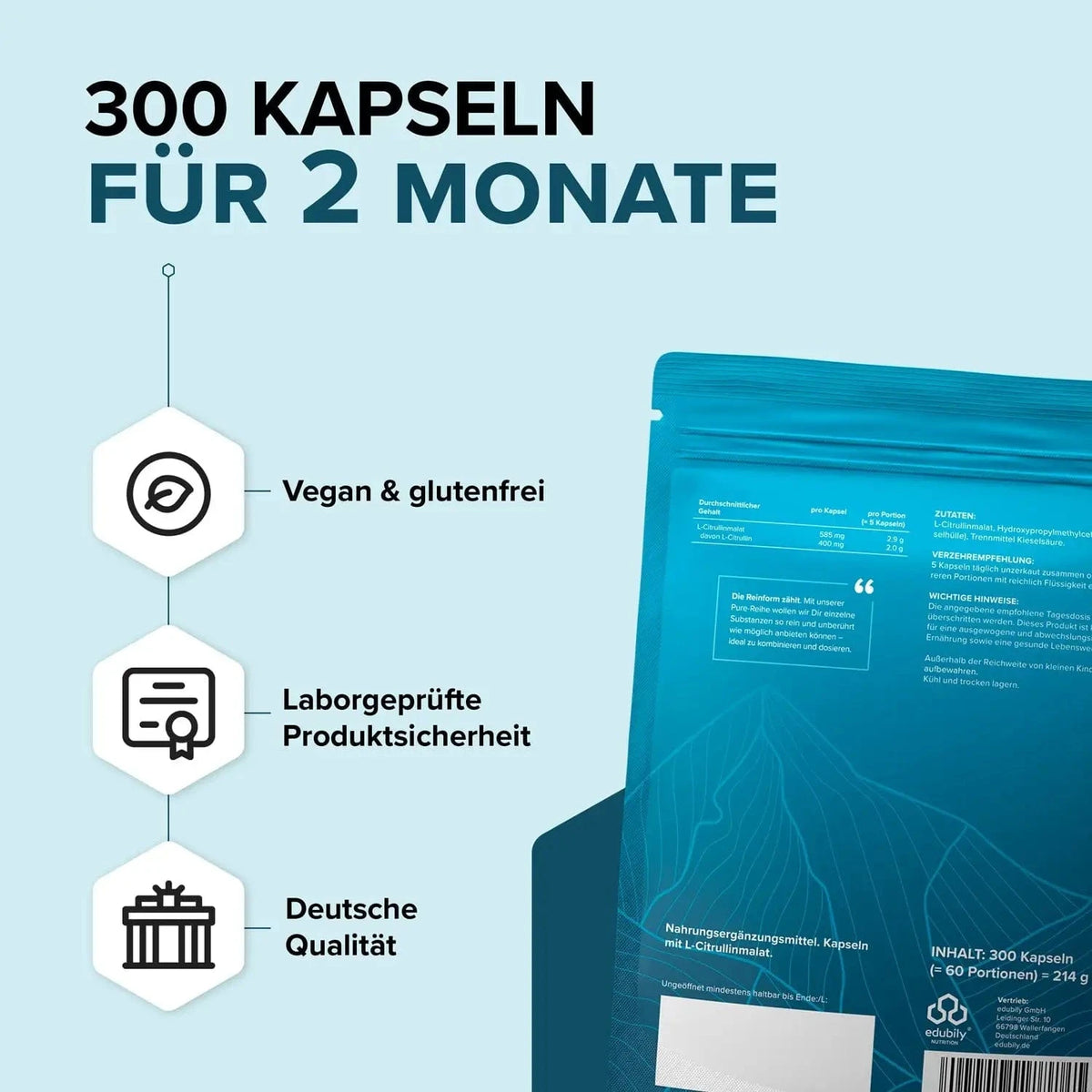 PURE Citrullin-Malat Kapseln kaufen -  edubily Citrullin  - Fitness Onlineshop