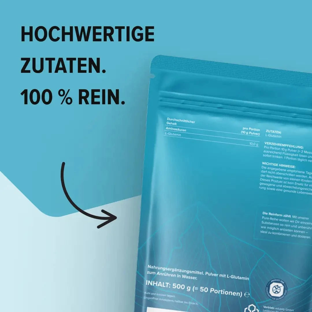 PURE L-Glutamin Pulver kaufen -  edubily Weitere Aminosäuren  - Fitness Onlineshop
