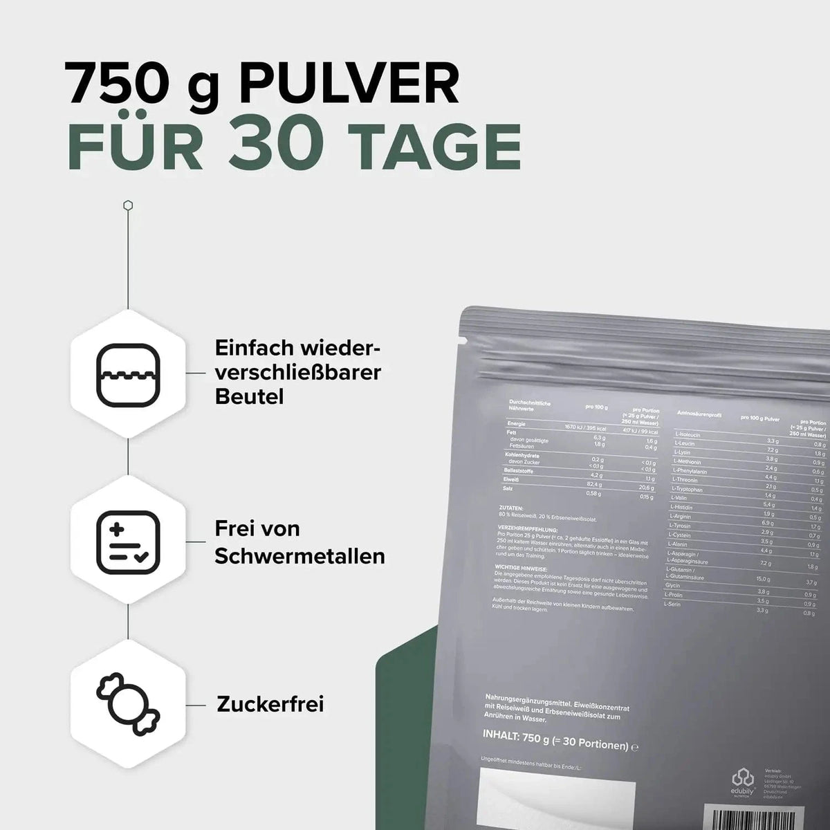 Veganes Proteinpulver kaufen -  edubily Vegane Proteinpulver  - Fitness Onlineshop