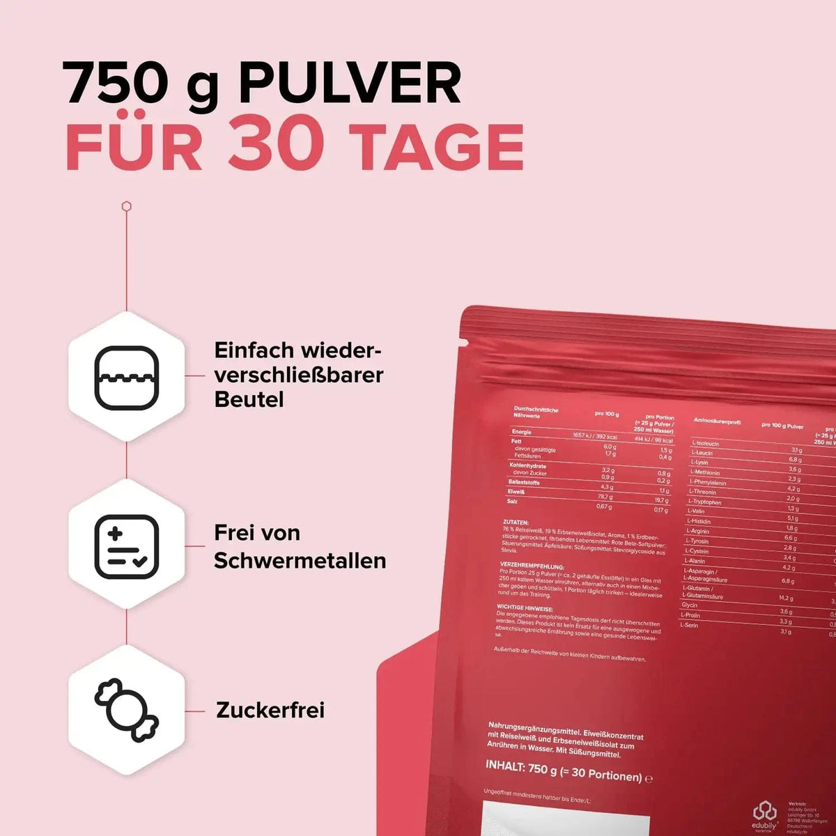 Veganes Proteinpulver kaufen -  edubily Vegane Proteinpulver  - Fitness Onlineshop