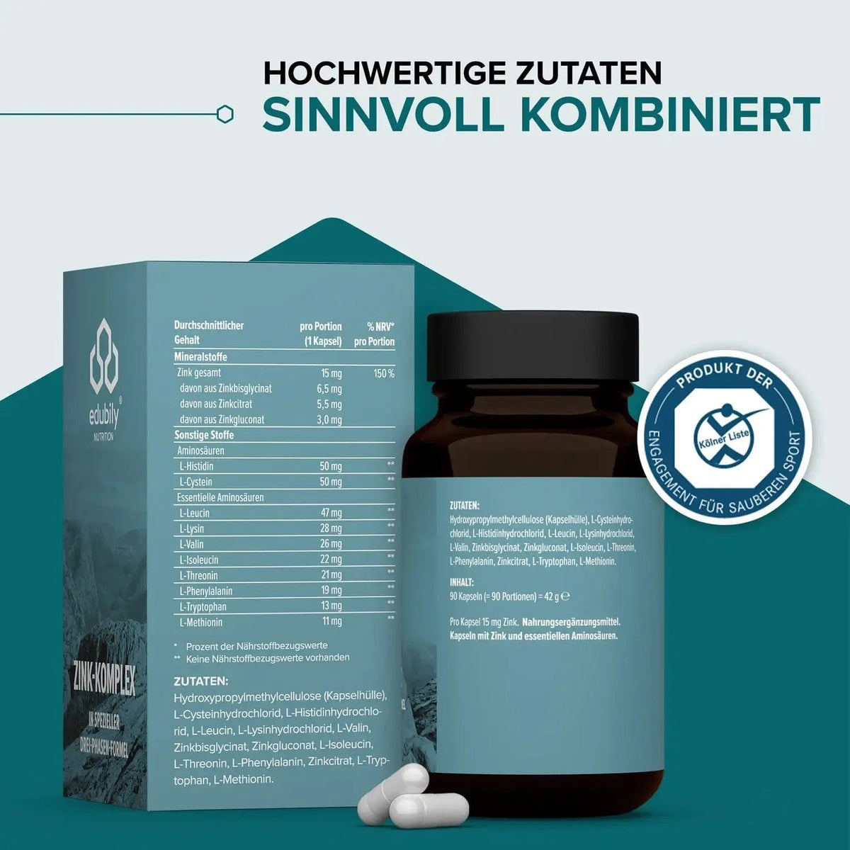 Zink-Komplex Kapseln kaufen -  edubily Zink  - Fitness Onlineshop