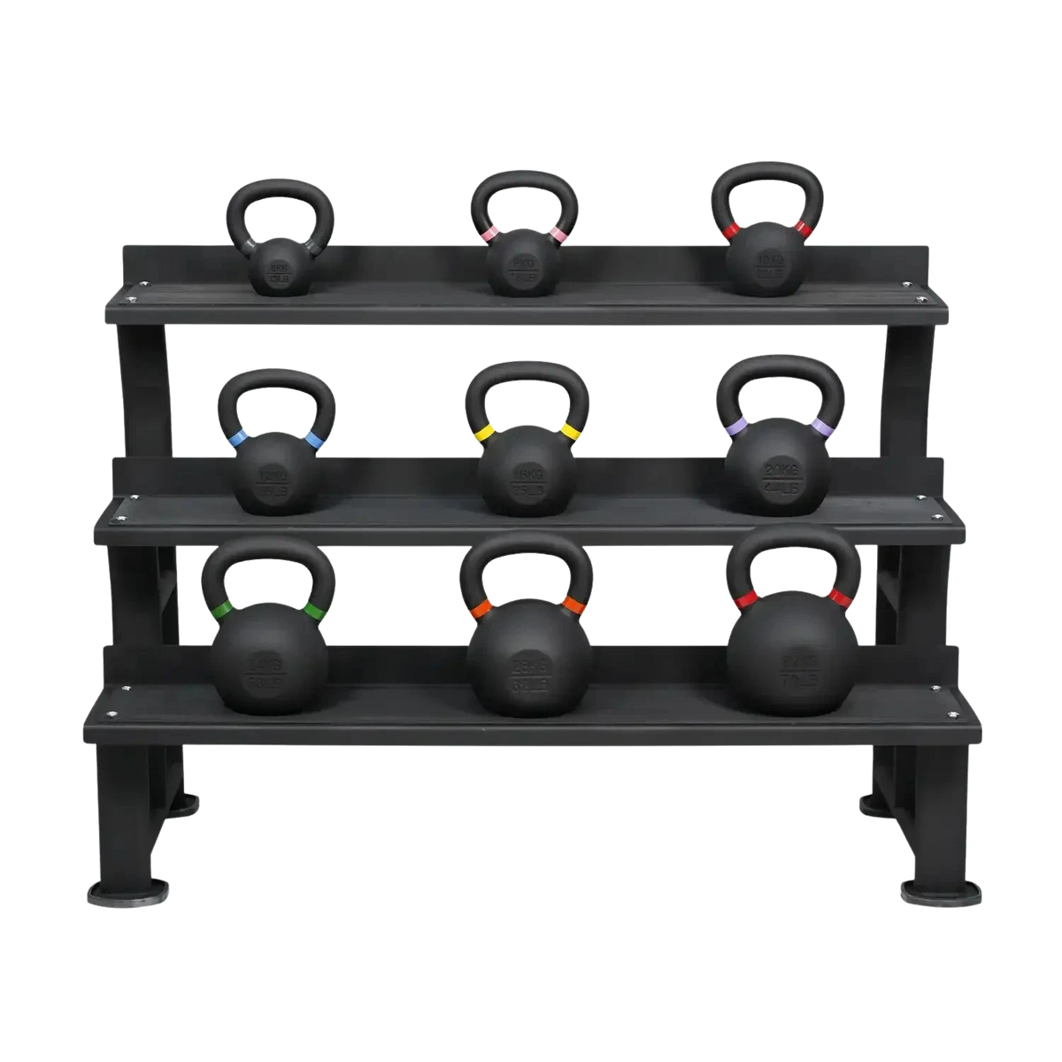 Powder-Coated Kettlebell Set Advanced (9 Kettlebells 6-32kg) mit Storage Rack kaufen -  HighPowered Kettlebell Sets  - Fitness Onlineshop