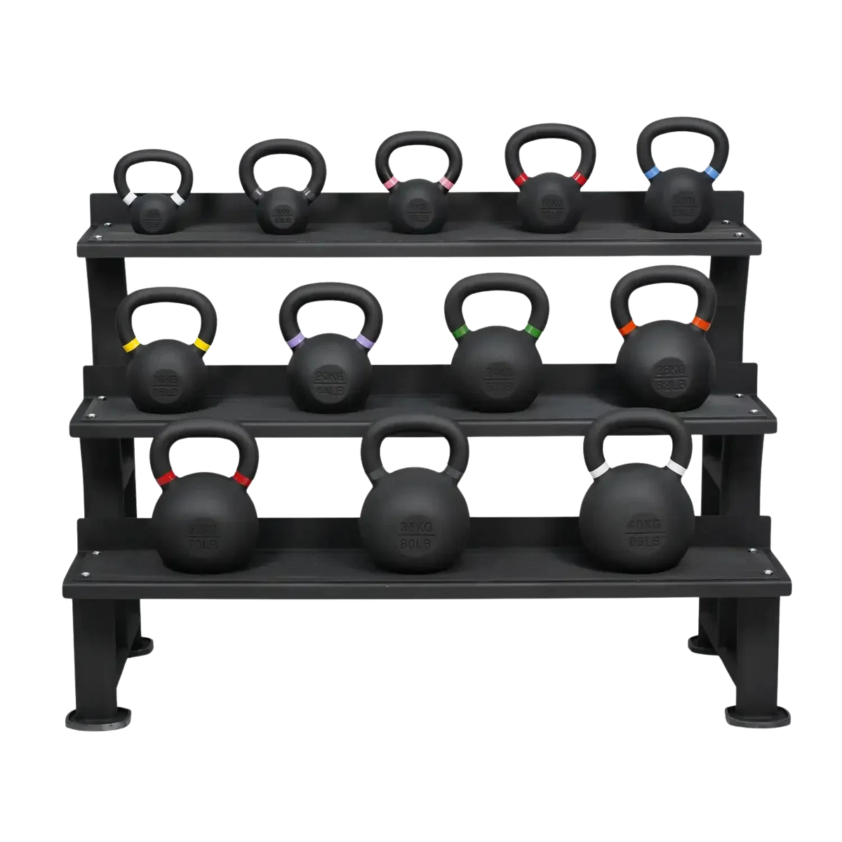 Powder-Coated Kettlebell Set Complete (12 Kettlebells 4-40kg) mit Storage Rack kaufen -  HighPowered Kettlebell Sets  - Fitness Onlineshop