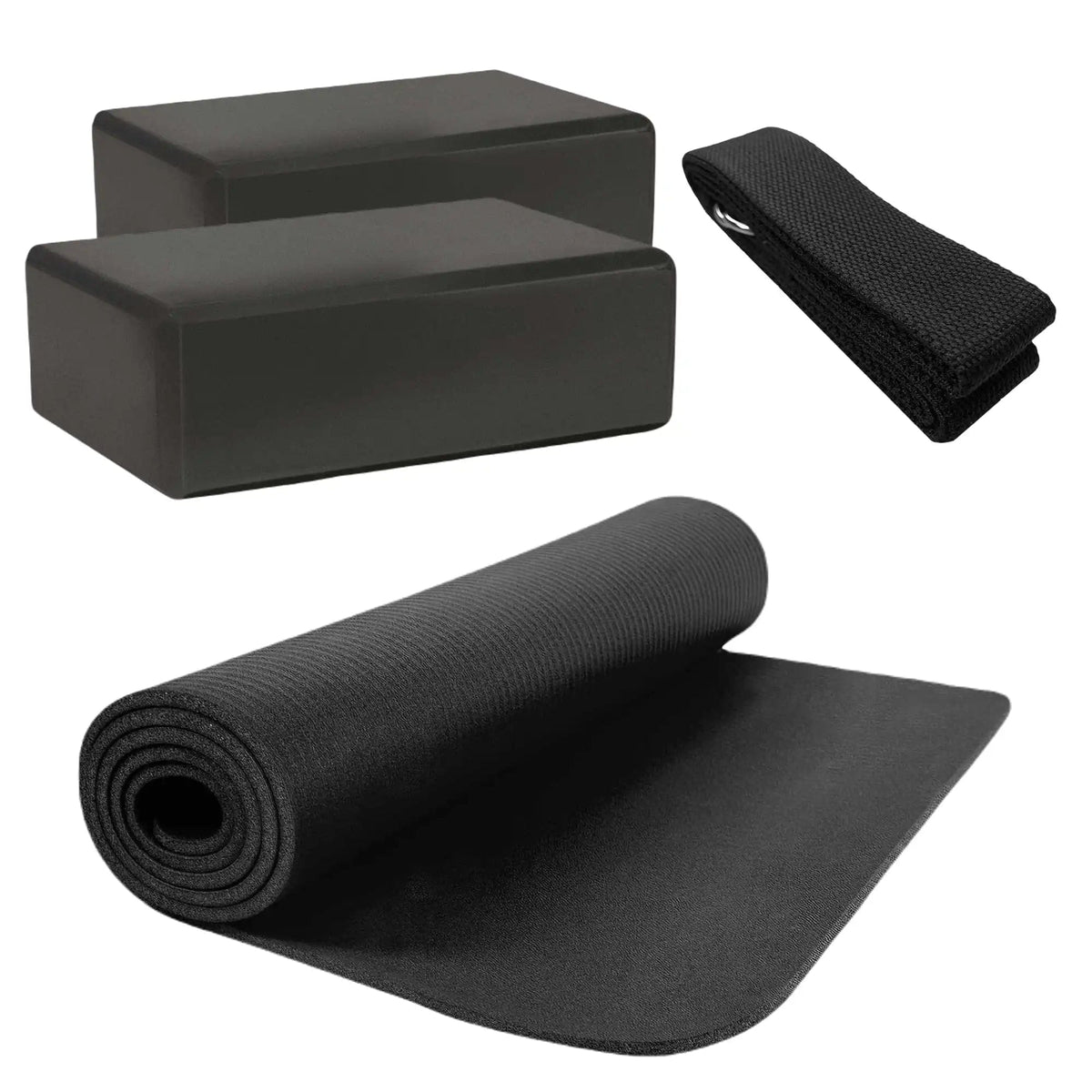 HighPowered Fitness- und Yoga-Set (1x Matte, 2x Block, 1x Strap) Schwarz kaufen bei haghpowered.com