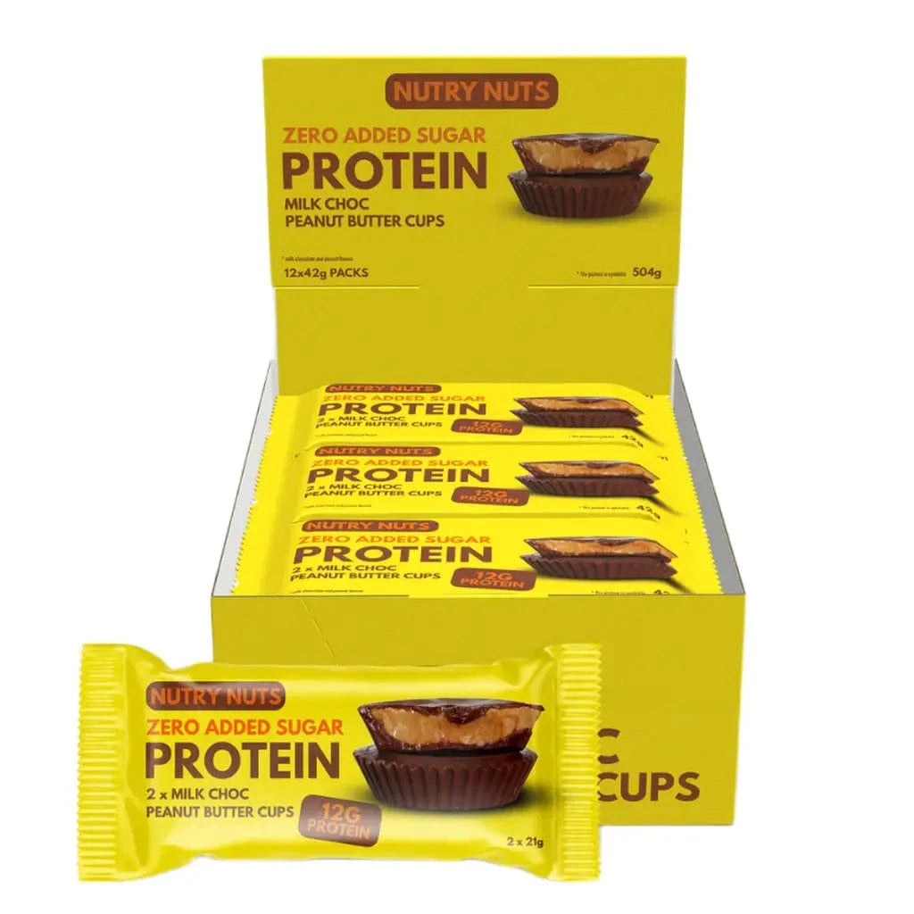 Nutry Nuts Zero Added Sugar - Protein Peanut Butter Cups 12 x 42 g / Milk Choc & Peanut kaufen -  Nutry Nuts Proteinriegel  - Fitness Onlineshop