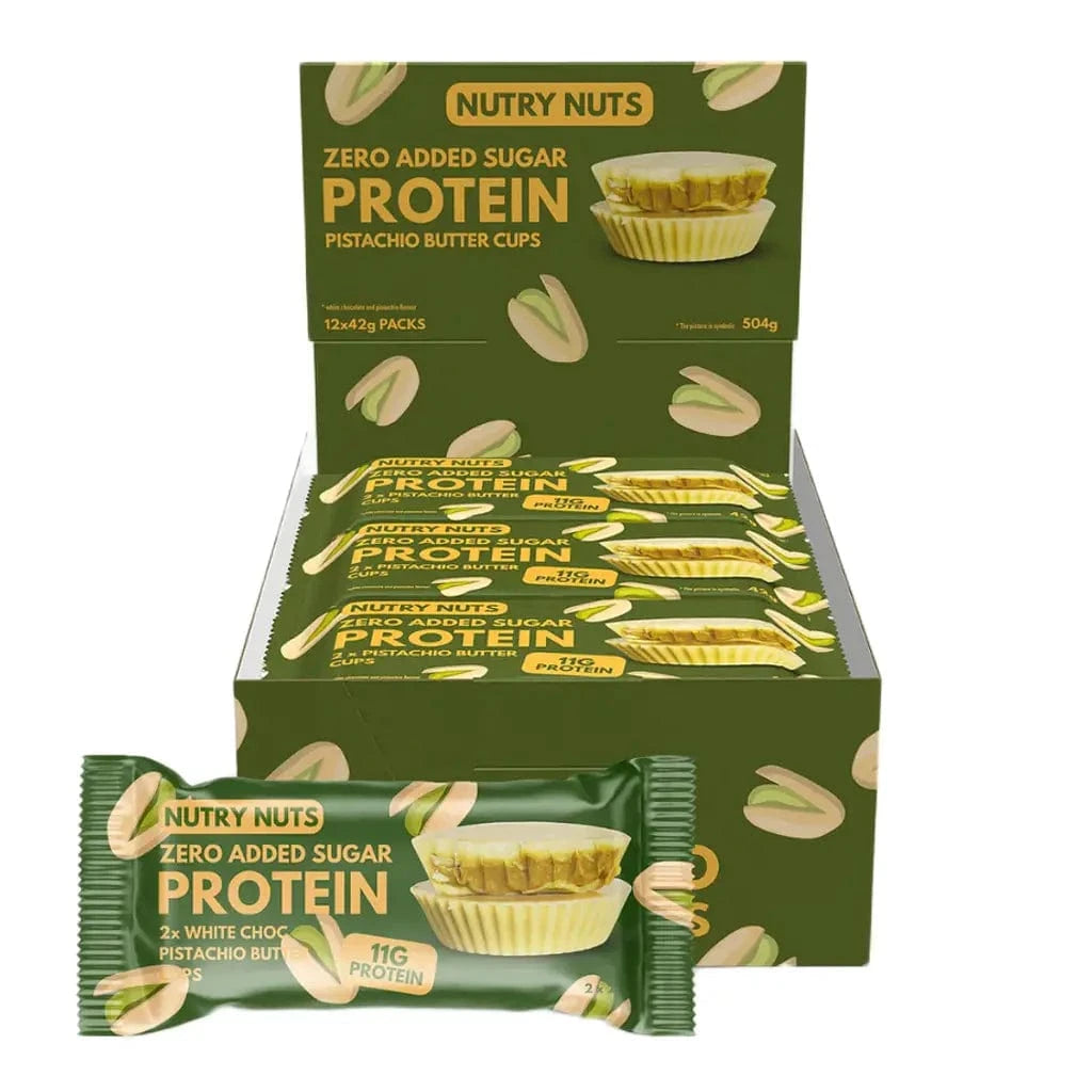 Nutry Nuts Zero Added Sugar - Protein Peanut Butter Cups 12 x 42 g / White Choc & Pistachio kaufen -  Nutry Nuts Proteinriegel  - Fitness Onlineshop