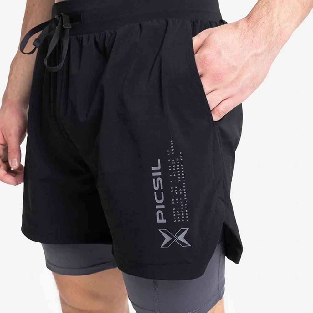 PicSil 2-in-1 Compression Shorts Man 0.1 (Kurze Kompressionshose) Schwarz kaufen bei haghpowered.com