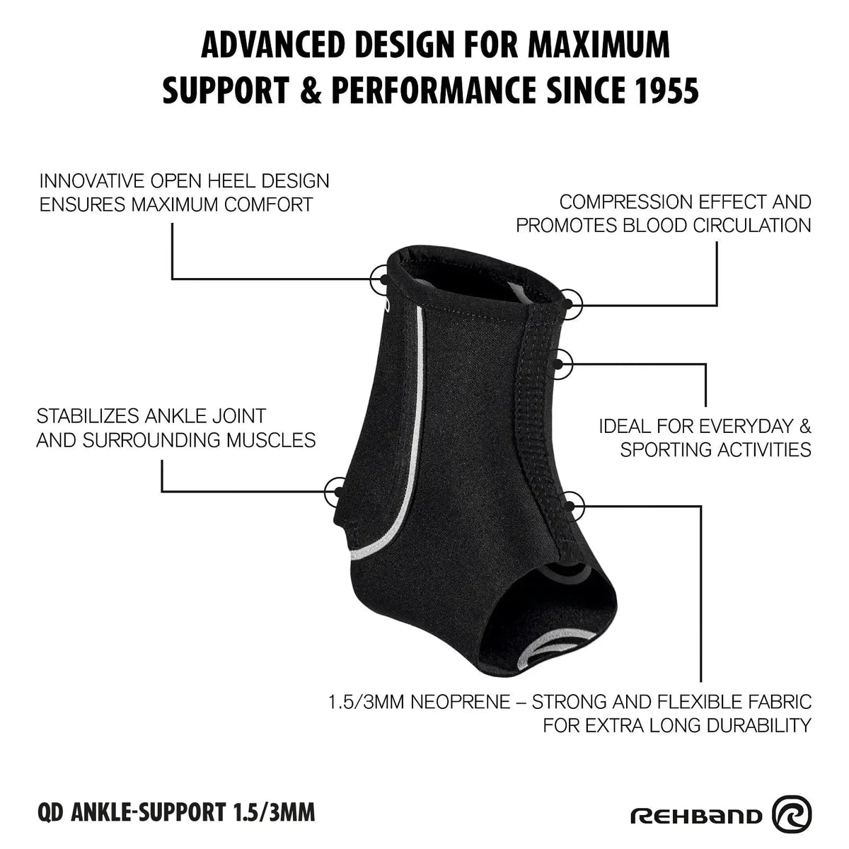 Rehband QD Ankle Support 3 mm Schwarz kaufen bei haghpowered.com